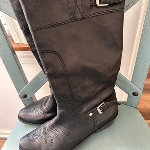 Franco Sarto Black Leather Boots with Buckle